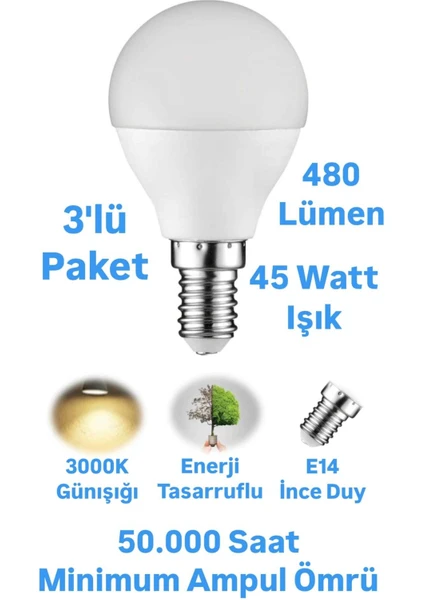 ACK 5W Top Ampul Günışığı E14 Ince Duylu Avize Ampulü 480 Lümen Küçük Ampul