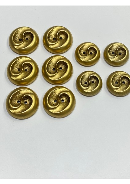 Metalize Eskitme Vintage Italyan Düğme /3 Boyutlu Dalga Desenli Kaban, Mont ve Hırka Düğmesi / Mat Gold Set