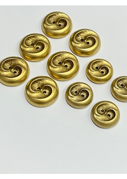 Metalize Eskitme Vintage Italyan Düğme /3 Boyutlu Dalga Desenli Kaban, Mont ve Hırka Düğmesi / Mat Gold Set