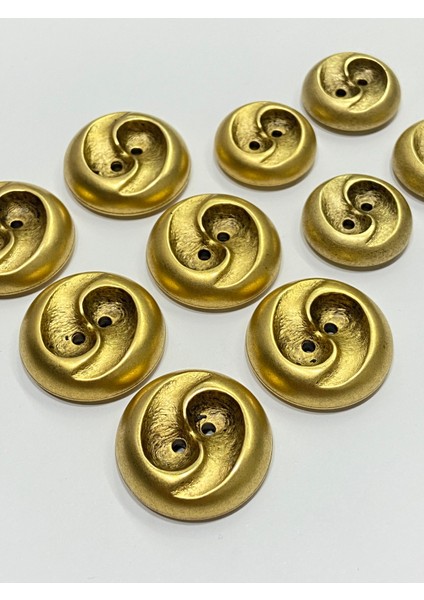 Metalize Eskitme Vintage Italyan Düğme /3 Boyutlu Dalga Desenli Kaban, Mont ve Hırka Düğmesi / Mat Gold Set