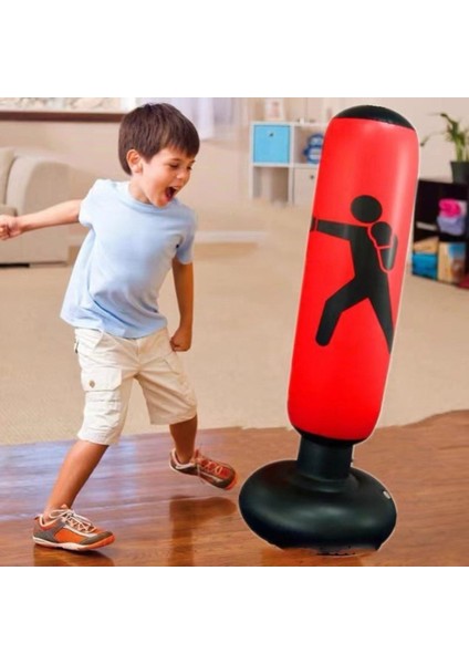 AL3939-R Şişme Ayaklı Boks Torbası ve Box Eldiveni Çocuk Boks Seti 160CM Ev Boks Torbası Kırmızı