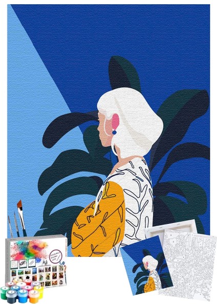 Sayılarla Boyama Seti 40 x 50 cm Tuval Şasesine Gerili Tropical Girl