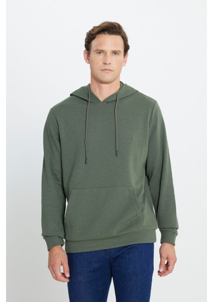2 Iplik Sıcak Tutan Standart Fit Normal Kesim Kapüşonlu Ottoman Desenli Cepli Sweatshirt