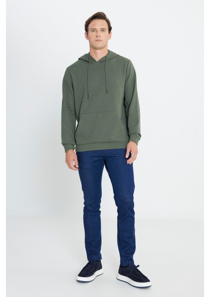 2 Iplik Sıcak Tutan Standart Fit Normal Kesim Kapüşonlu Ottoman Desenli Cepli Sweatshirt