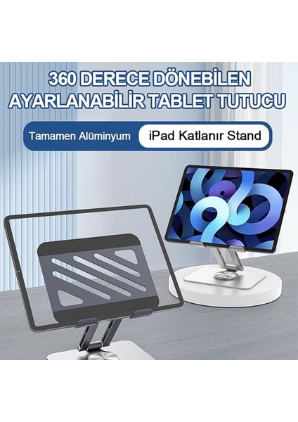 Tablet Standı 360° Dönebilen Tablet Tutucu Katlanabilir Alüminyum Tablet ve Telefon Standı