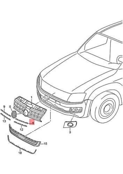 Ön Panjur Çıtası Vw Amarok Bm 15- (Oem No: 2HH8537632ZZ)