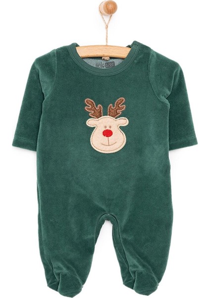 Yenidoğan Unisex Nakışlı Kadife Patikli Tulum Unisex