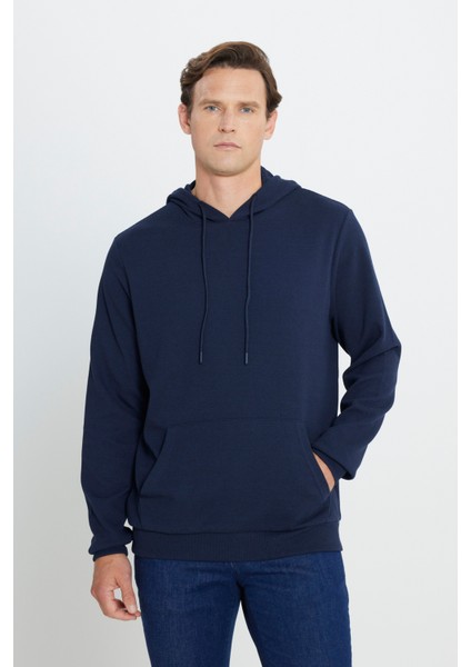 2 Iplik Sıcak Tutan Standart Fit Normal Kesim Kapüşonlu Ottoman Desenli Cepli Sweatshirt