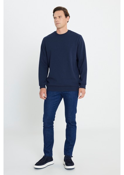 2 Iplik Sıcak Tutan Standart Fit Normal Kesim Bisiklet Yaka Ottoman Desenli Sweatshirt