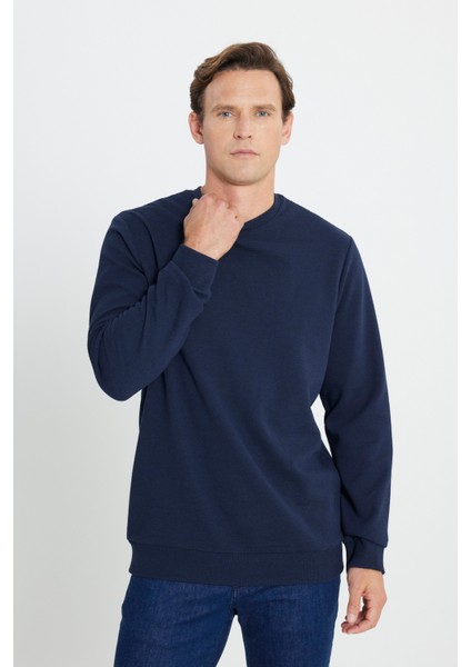2 Iplik Sıcak Tutan Standart Fit Normal Kesim Bisiklet Yaka Ottoman Desenli Sweatshirt