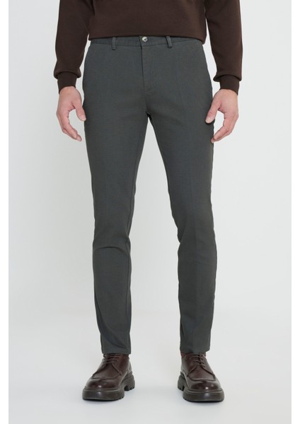 Slim Fit Dar Kesim Pamuklu Esnek Armürlü Yan Cep Pantolon