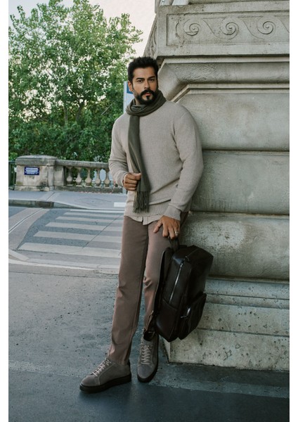 Slim Fit Dar Kesim Pamuklu Esnek Armürlü Yan Cep Pantolon