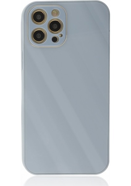 Apple iPhone 12 Pro Max Kılıf Kamera Korumalı Arkası 9h Temperli Cam Yüzey Soft Tasarım Glass Kapak