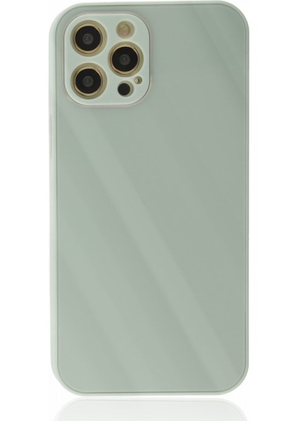 Apple iPhone 12 Pro Max Kılıf Kamera Korumalı Arkası 9h Temperli Cam Yüzey Soft Tasarım Glass Kapak