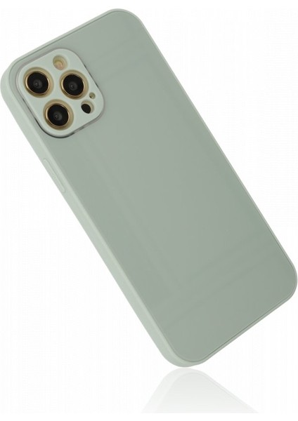 Apple iPhone 12 Pro Max Kılıf Kamera Korumalı Arkası 9h Temperli Cam Yüzey Soft Tasarım Glass Kapak