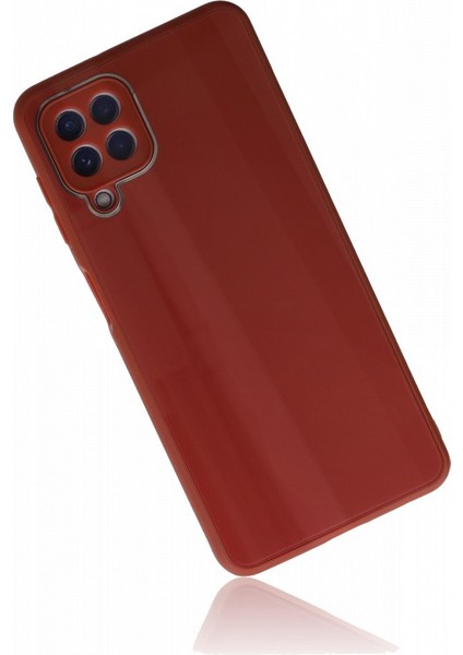 Samsung Galaxy M22 Kılıf Kamera Korumalı Arkası 9h Temperli Cam Yüzey Soft Tasarım Glass Kapak