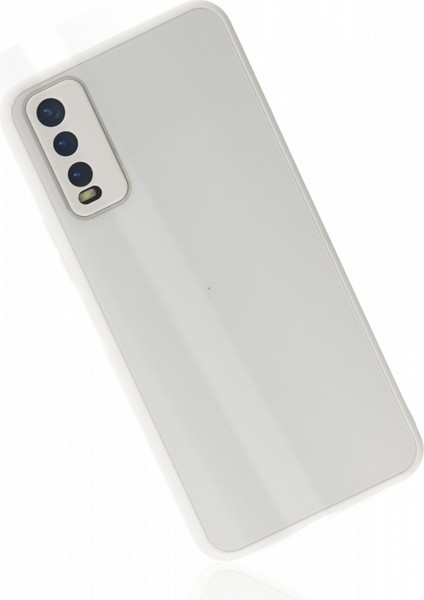 Vivo Y11S Kılıf Kamera Korumalı Arkası 9h Temperli Cam Yüzey Soft Tasarım Glass Kapak