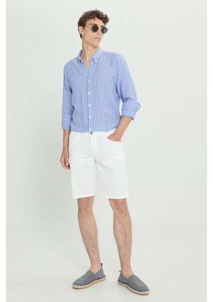 Slim Fit Dar Kesim Yan Cepli Gofre Desenli Şort