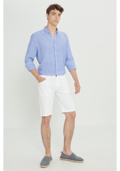 Slim Fit Dar Kesim Yan Cepli Gofre Desenli Şort