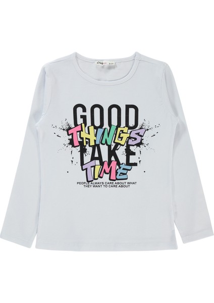 Kız Çocuk Sweatshirt 6-9 Yaş Beyaz