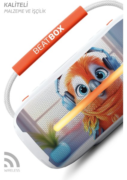 Beatbox Animals Papağan LED Işıklı Dayanıklı Ses Bombası USB Sd Aux Bluetooth Hoparlör