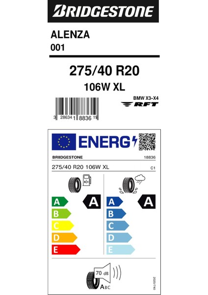 275/40 R20 106W Xl Rft Alenza * Oto Yaz Lastiği ( Üretim Yılı:2024 ) fiyatları