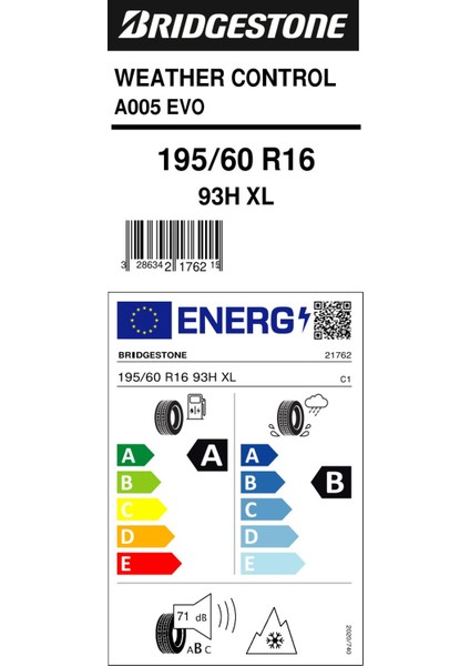 195/60 R16 93H Xl A005 Evo M+S Oto 4 Mevsim Lastiği ( Üretim Yılı:2024 ) fiyatları