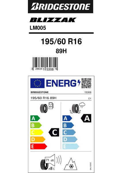 195/60 R16 89H Blizzak Lm005 Oto Kış Lastiği ( Üretim Yılı:2024 )
