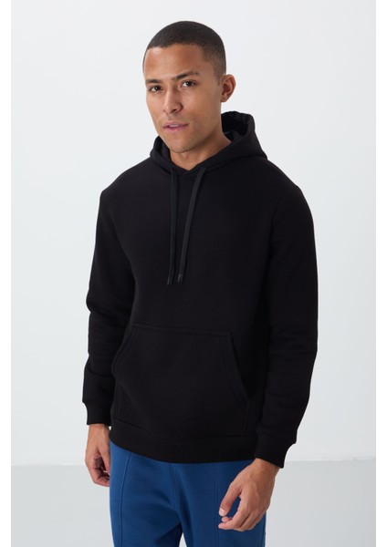 Siyah Pamuklu Kalın Içi Tüylü Yumuşak Dokulu Comfort Fit Nakışlı Erkek Sweatshirt - 88419