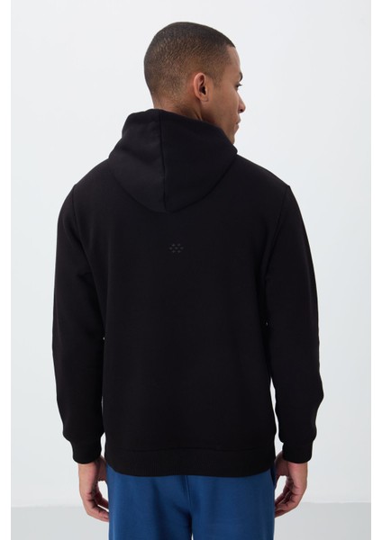 Siyah Pamuklu Kalın Içi Tüylü Yumuşak Dokulu Comfort Fit Nakışlı Erkek Sweatshirt - 88419