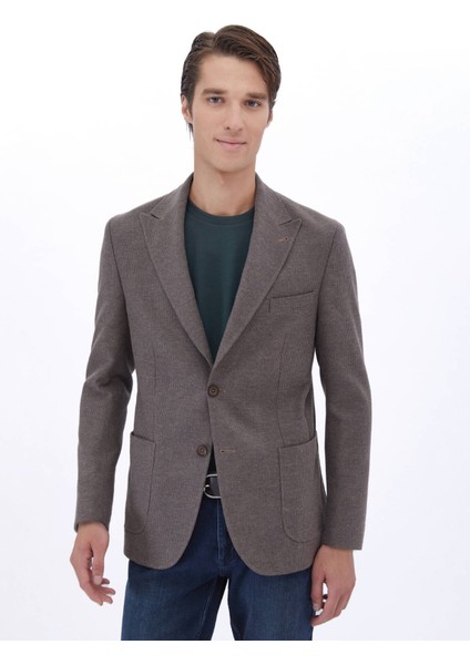 Vizon Çizgili Modern Fit %100 Pamuk Ceket