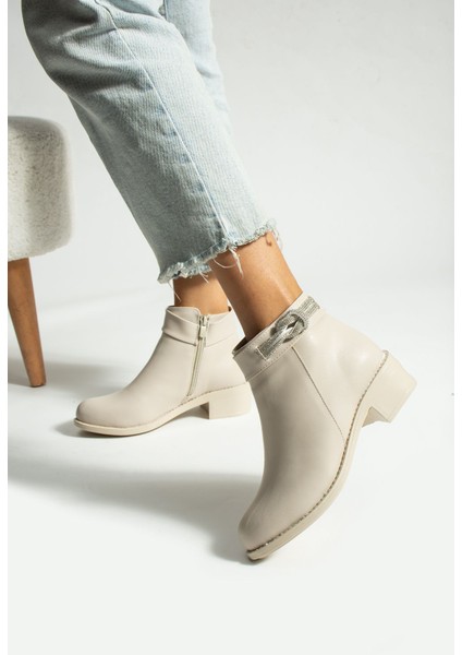 Kadın Fermuarlı Yandan Burgu Taş Detaylı Cilt Günlük Bot Çizme Ayakkabı fiyatları