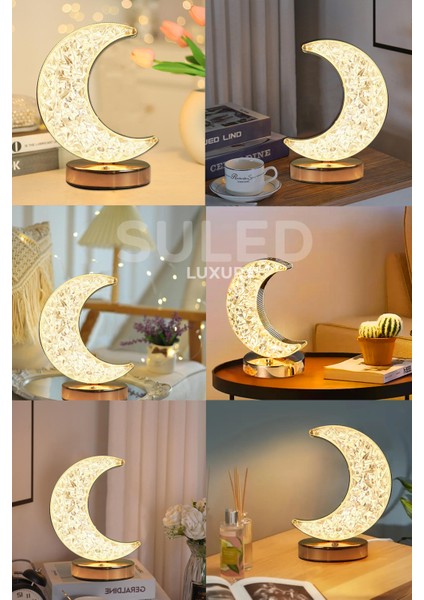 Dekoratif Ay Işığı Hilal Masa Lambası Crystal Moon USB Şarjlı 3 Modlu Ambiyans LED Gece Lambası