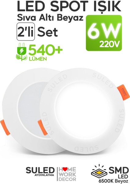 6 W - 2'li Set Gömme Spot Işık 540LM Beyaz Işık Tasarruflu