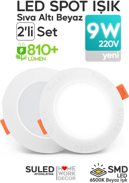 9W Spot LED Lamba 2'li Set Gömme Spot Işık 810LM Beyaz Işık Tasarruflu Tavan Dolap Ev & Iş Yeri