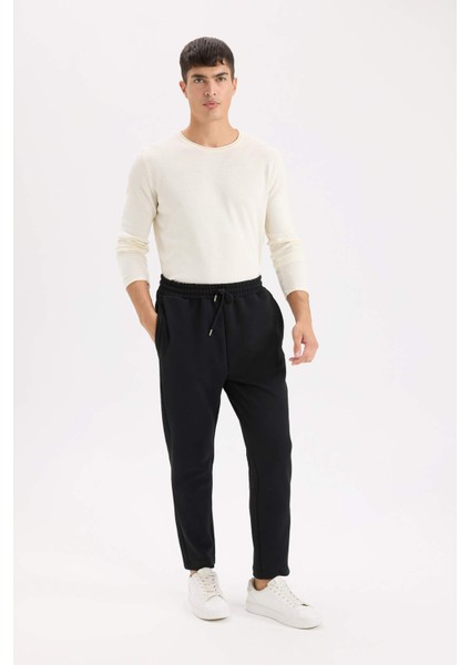 Siyah Eşofman Altı Twill Slim Fit Dar Kesim Beli Bağcıklı Cepli Düz Paça D9708AX24AU