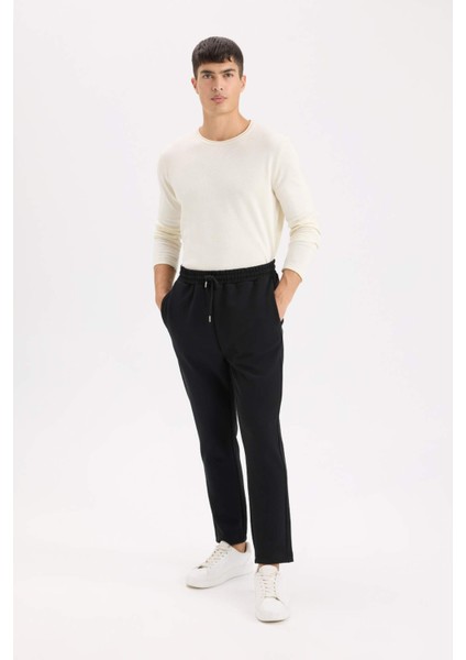 Siyah Eşofman Altı Twill Slim Fit Dar Kesim Beli Bağcıklı Cepli Düz Paça D9708AX24AU