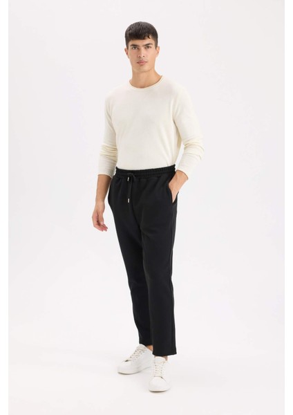 Siyah Eşofman Altı Twill Slim Fit Dar Kesim Beli Bağcıklı Cepli Düz Paça D9708AX24AU