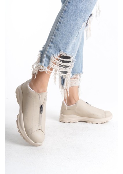 Kadın Önü Fermuarlı Rahat Hafif Tabanlı Günlük Ayakkabı