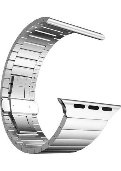 Apple Watch 10 Serisi 46MM Kordon Metal Yandan Çıtçıtlı Parçalı Tasarım KRD35 Gümüş