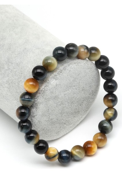 Alaca Kaplan Gözü Doğal Taş Bileklik 8 mm Küre Kesim