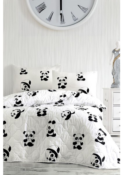 Çift Kişilik Kapitone Yatak Örtüsü Seti Panda Deseni