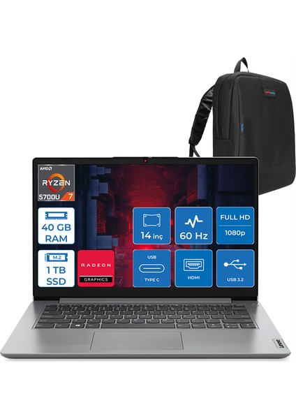 Ideapad 1 14ALC7RYZEN™ 7 5700U 40GB 1tb SSD Freedos 14" Tn Fhd L82R3007DTXF06 + Zettaçanta