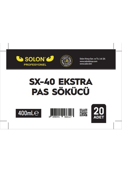 20 Adet (1 Koli) Extra Güçlü Profesyonel SX-40 Pas Sökücü Sprey 400 Ml.