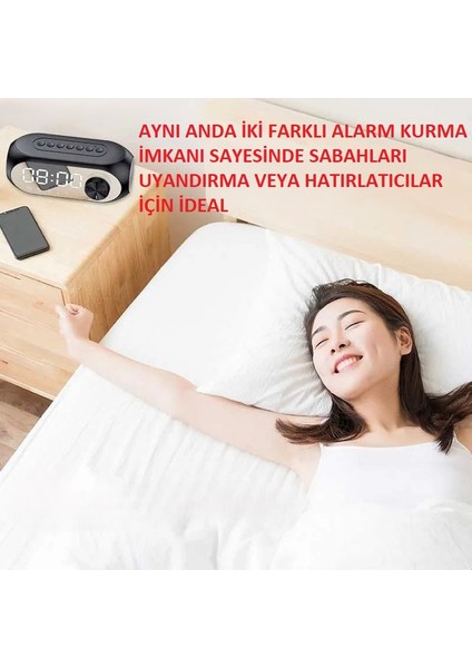 Çok Fonksiyonlu Dijital Saat Bluetooth Hoparlör Hafıza Kartı USB ve Aux Girişi Şık Tasarım Üstün Performans Işıklı Aynalı fiyatları