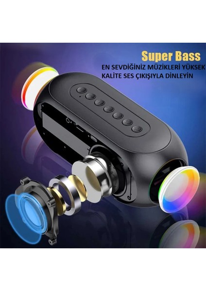 Çok Fonksiyonlu Dijital Saat Bluetooth Hoparlör Hafıza Kartı USB ve Aux Girişi Şık Tasarım Üstün Performans Işıklı Aynalı indirimleri