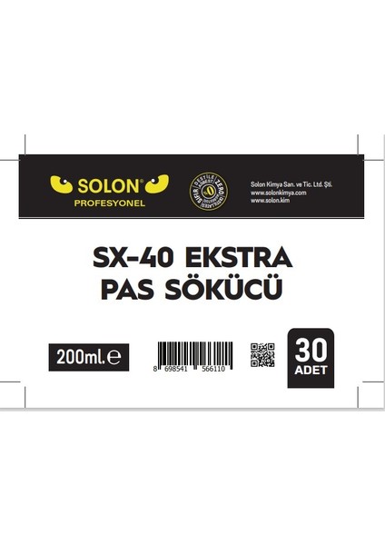 30 Adet (1 Koli) Extra Güçlü Profesyonel SX-40 Pas Sökücü Sprey 200 Ml.