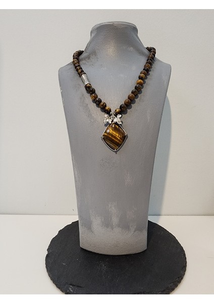 Kaplan Gözü Orjinal Doğal Taş Kadın Kolye / Başarı, Azim, Cesaret ve Denge - 45 cm Kolye Ebadı fiyatları