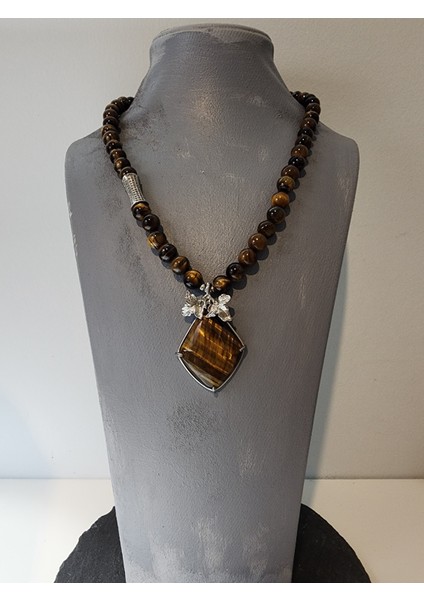 Kaplan Gözü Orjinal Doğal Taş Kadın Kolye / Başarı, Azim, Cesaret ve Denge - 45 cm Kolye Ebadı modelleri