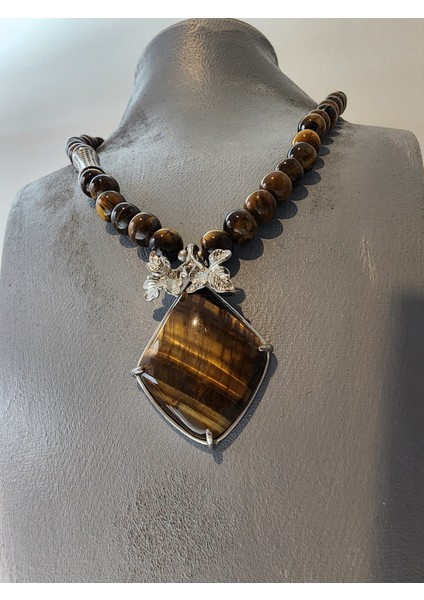 Kaplan Gözü Orjinal Doğal Taş Kadın Kolye / Başarı, Azim, Cesaret ve Denge - 45 cm Kolye Ebadı fırsatları